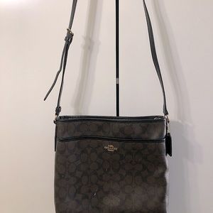 Coach Signature Zip File Crossbody in Brown Black